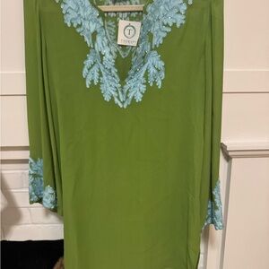 New Therapy Lime Green Tunic with Sky Blue Details